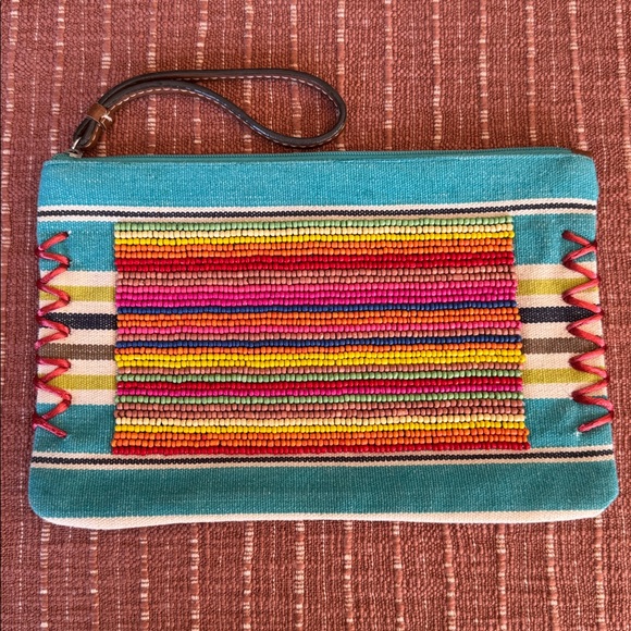 LOFT Handbags - LOFT Beaded Canvas Multi Colored Wristlet